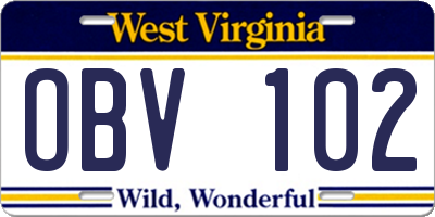 WV license plate OBV102