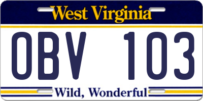 WV license plate OBV103
