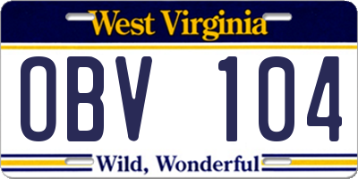 WV license plate OBV104
