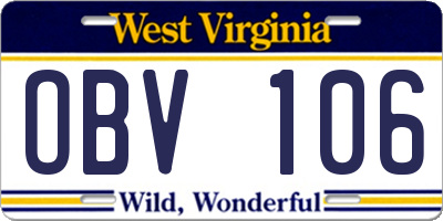 WV license plate OBV106