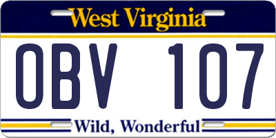 WV license plate OBV107