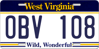 WV license plate OBV108