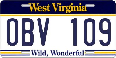 WV license plate OBV109