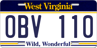 WV license plate OBV110