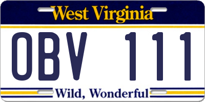 WV license plate OBV111