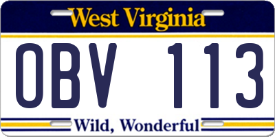 WV license plate OBV113