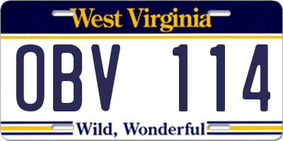 WV license plate OBV114
