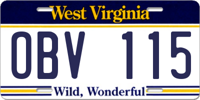 WV license plate OBV115