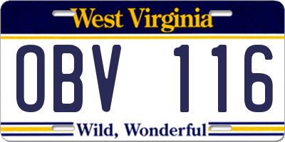 WV license plate OBV116