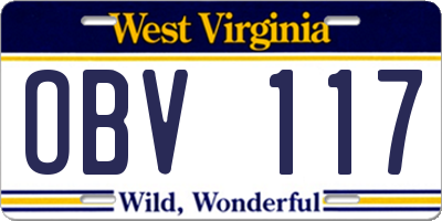 WV license plate OBV117