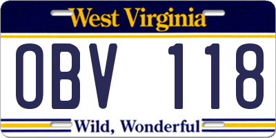 WV license plate OBV118