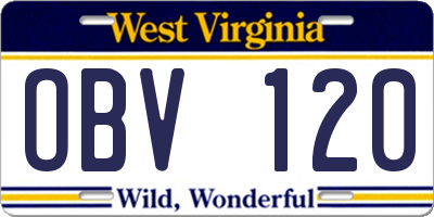 WV license plate OBV120