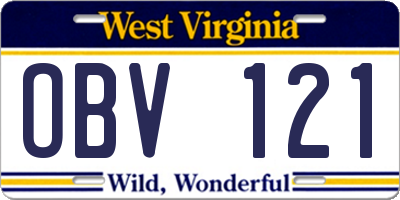 WV license plate OBV121
