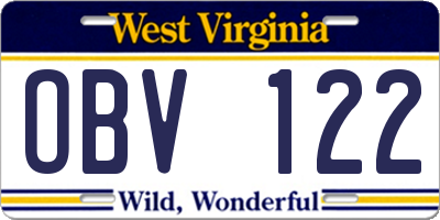 WV license plate OBV122