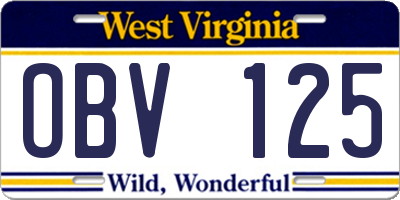 WV license plate OBV125
