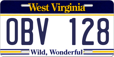 WV license plate OBV128