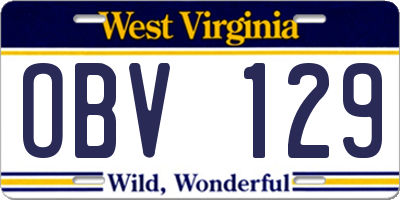 WV license plate OBV129