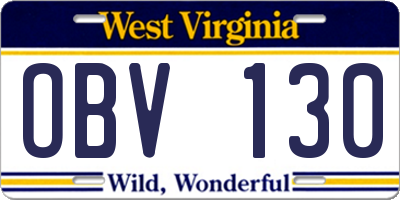 WV license plate OBV130