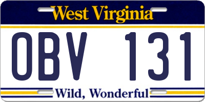 WV license plate OBV131