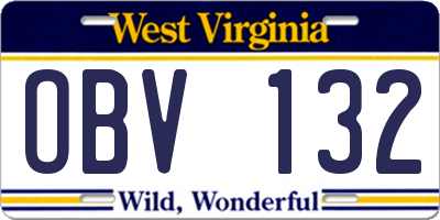 WV license plate OBV132