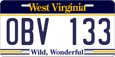 WV license plate OBV133