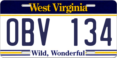 WV license plate OBV134