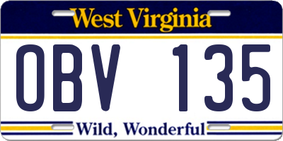 WV license plate OBV135
