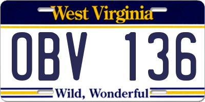 WV license plate OBV136