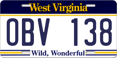 WV license plate OBV138