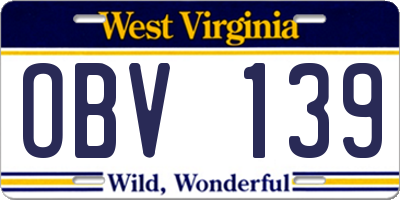 WV license plate OBV139