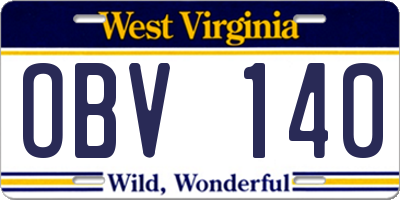 WV license plate OBV140