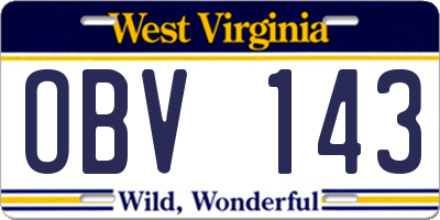 WV license plate OBV143