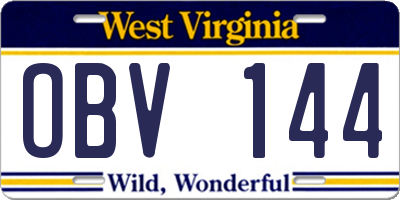 WV license plate OBV144