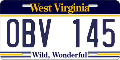 WV license plate OBV145