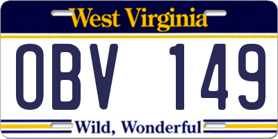WV license plate OBV149