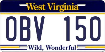 WV license plate OBV150