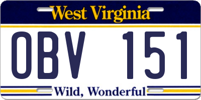 WV license plate OBV151