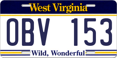WV license plate OBV153