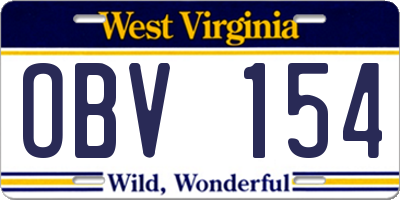 WV license plate OBV154