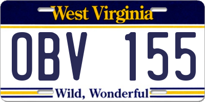 WV license plate OBV155