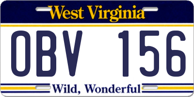 WV license plate OBV156
