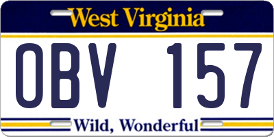 WV license plate OBV157