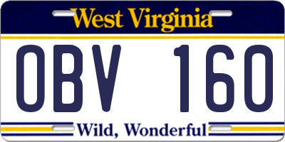 WV license plate OBV160