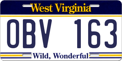 WV license plate OBV163