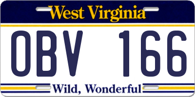 WV license plate OBV166