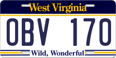 WV license plate OBV170
