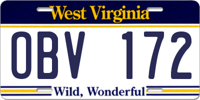 WV license plate OBV172