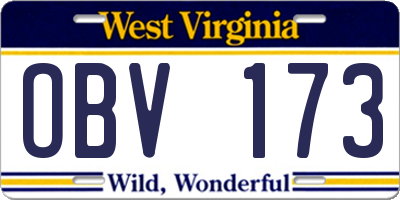 WV license plate OBV173