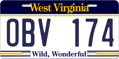 WV license plate OBV174