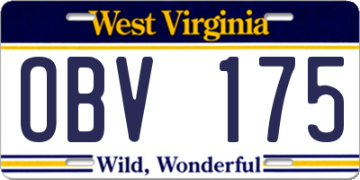 WV license plate OBV175